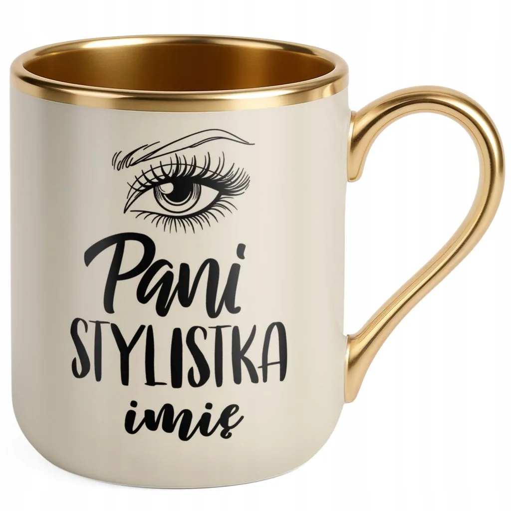 Kubek Premium Złoty Ecru Personalizowany Pani Stylistka Rzęs Brwi