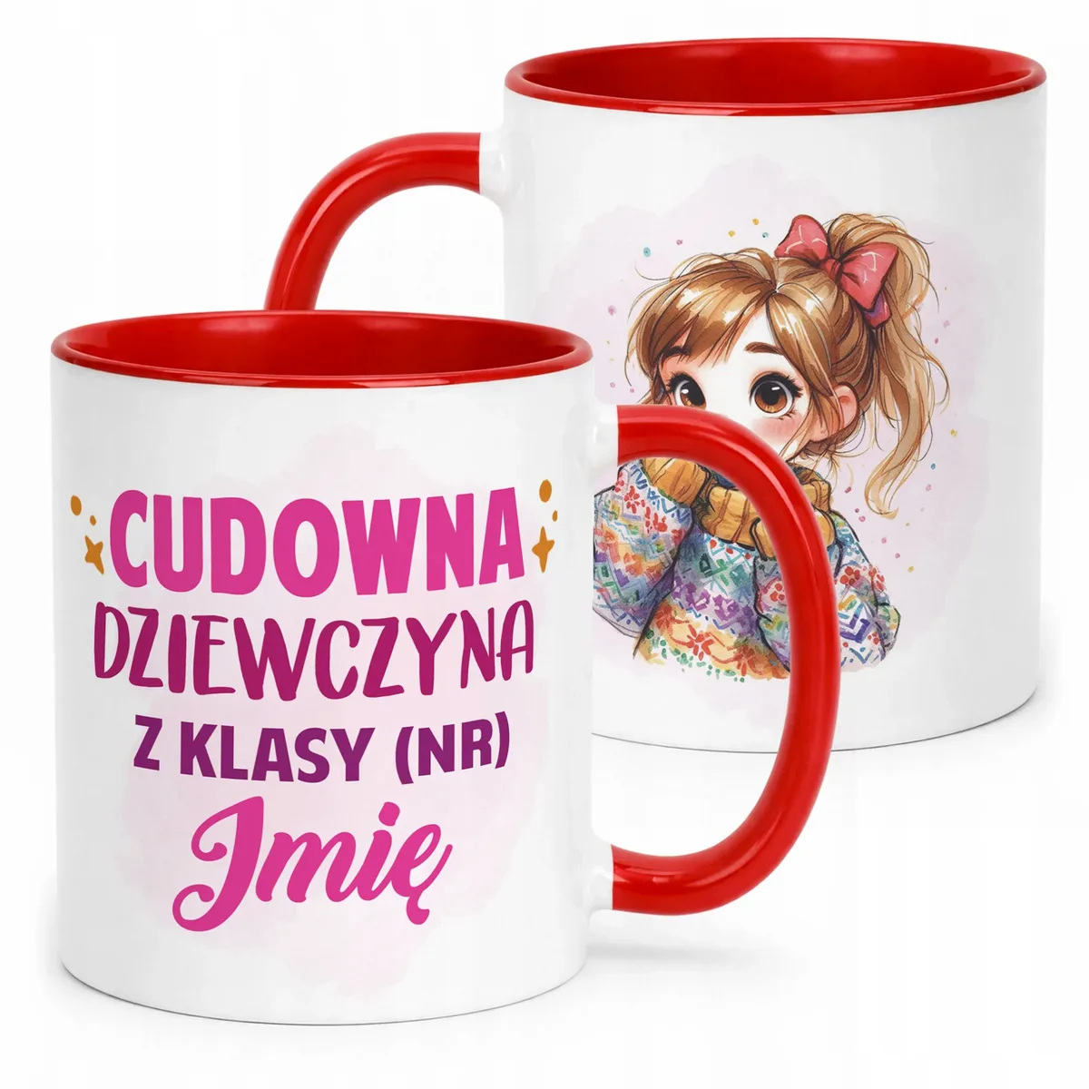Kubek Czerwony Z Imieniem Klasa Dzień Kobiet Dla Dziewczynki Prezent