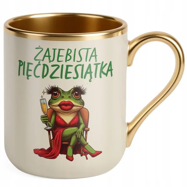 Kubek Premium Złoty Ecru Żajebista 50 Dla Kobiety Na Urodziny Prezent