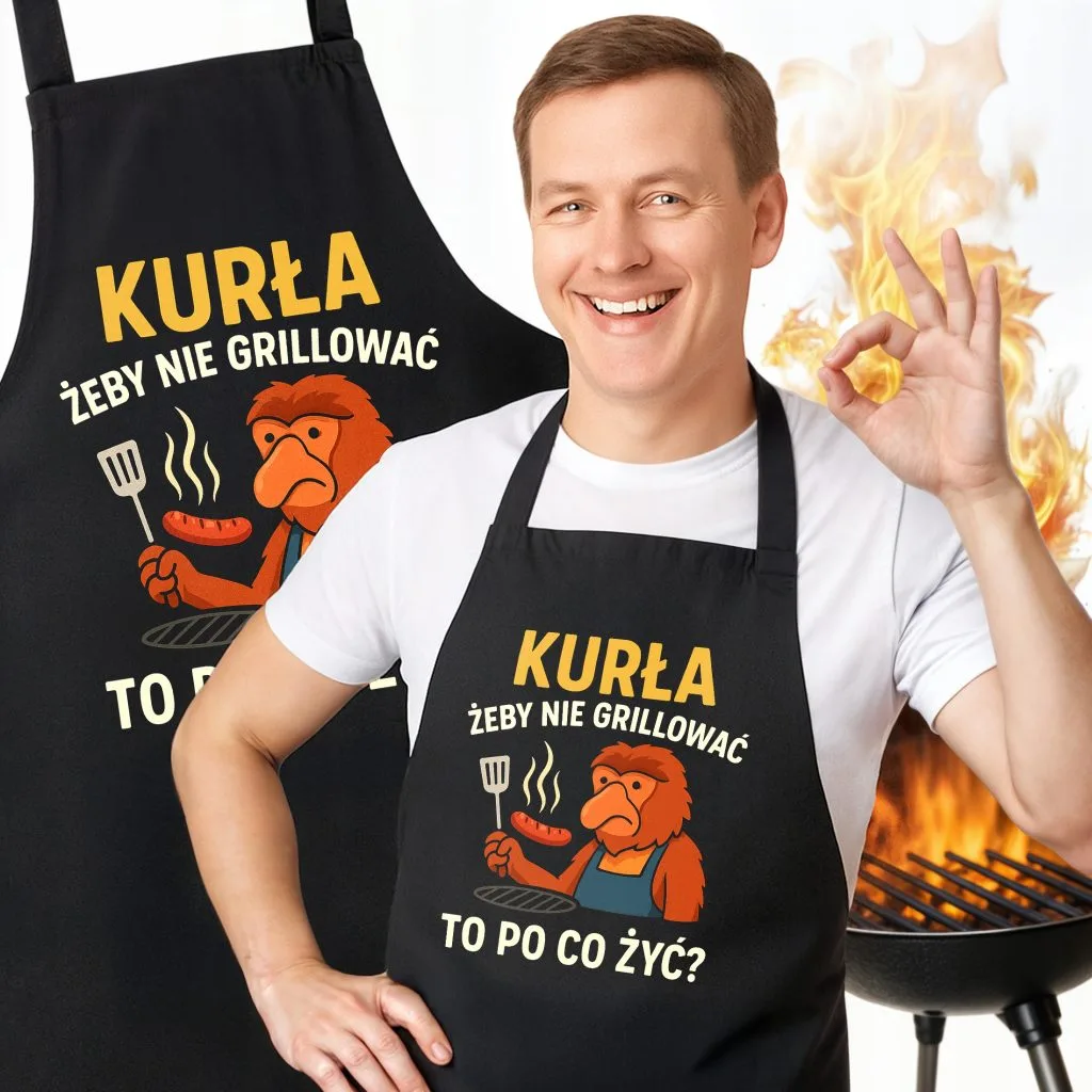 Bawełniany Czarny Fartuch Kuchenny Żeby Nie Grillować Kurła Z Nadrukiem