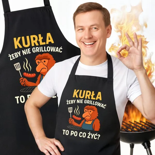 Bawełniany Czarny Fartuch Kuchenny Żeby Nie Grillować Kurła Z Nadrukiem