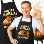 Bawełniany Czarny Fartuch Kuchenny Pioter Kurła Fartuszek Z Nadrukiem