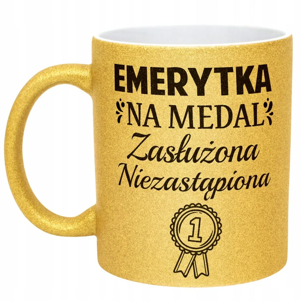 Złoty kubek brokatowy Z okazji Emerytury Dla Emerytki Prezent