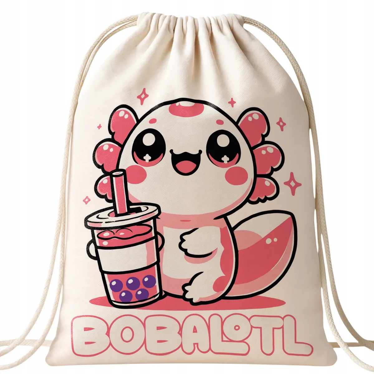 Worek na buty do szkoły ecru Aksolotl Axolotl Uśmiechnięty Różowy Viral
