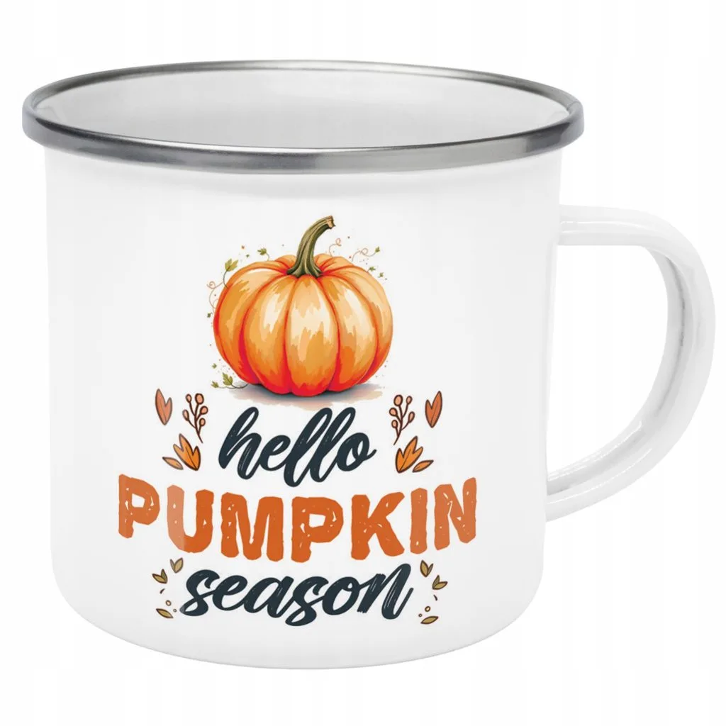 Emaliowany Kubek Garnuszek Jesienny Jesień Hello Pumpkin Dynia Prezent