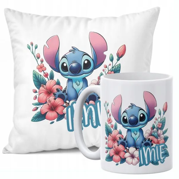 Zestaw Personalizowany Kubek + Poduszka 38x38 cm Dla Fanów Lilo i Sticz