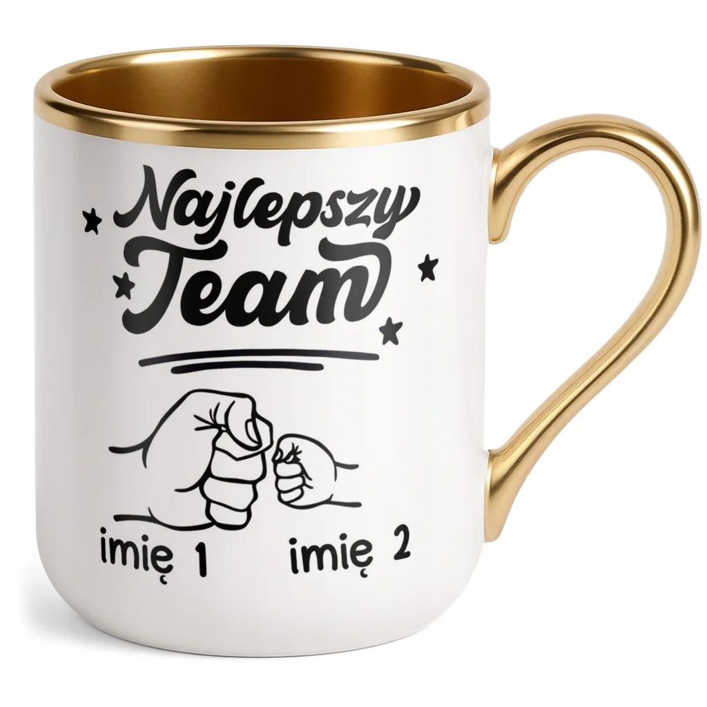 Kubek Premium Złoty Personalizowany Dzień Ojca Najlepszy Team 1 Dziecko