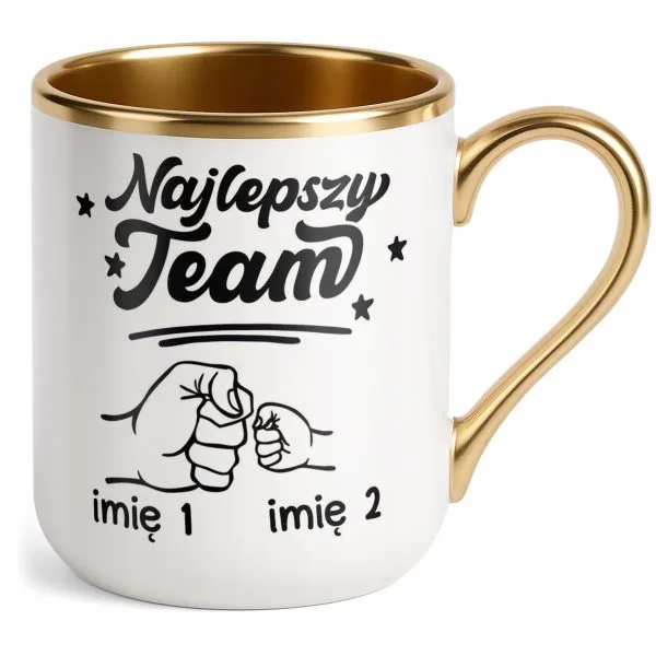 Kubek Premium Złoty Personalizowany Dzień Ojca Najlepszy Team 1 Dziecko