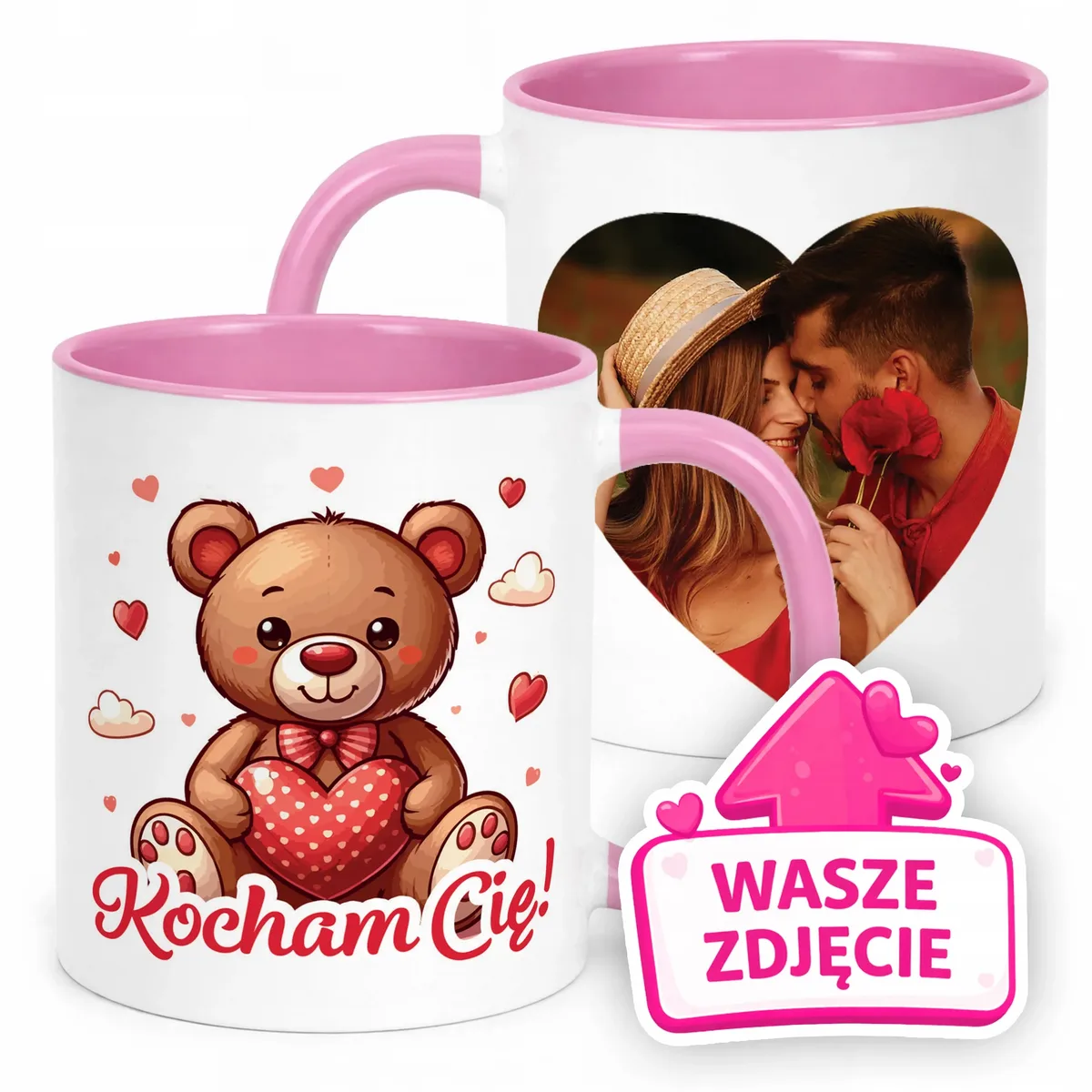 Kubek Różowy Z Własnym Zdjęciem Serce Walentynki Prezent Upominek