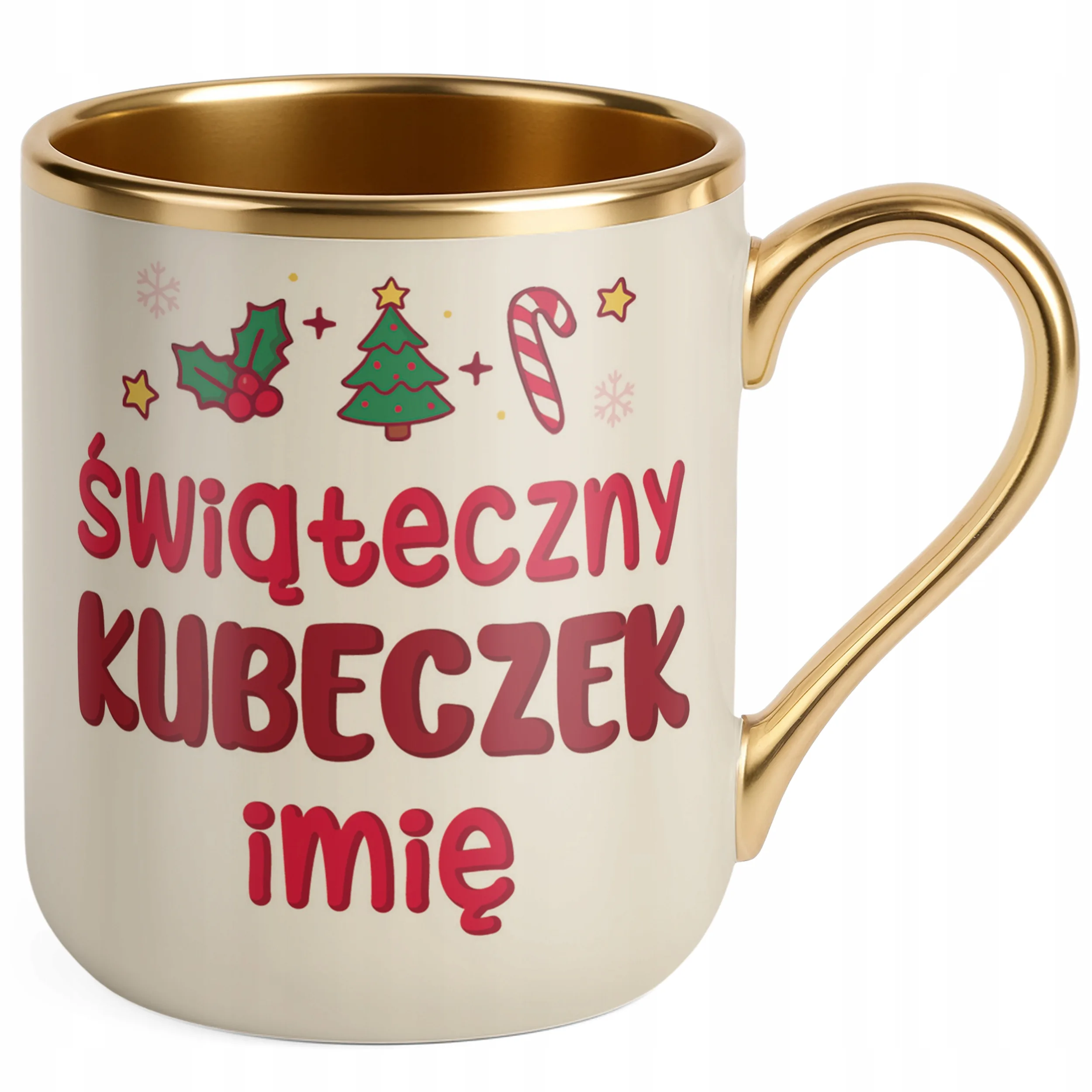 Kubek Premium Złoty Ecru Personalizowany Świąteczny Boże Narodzenie Prezent