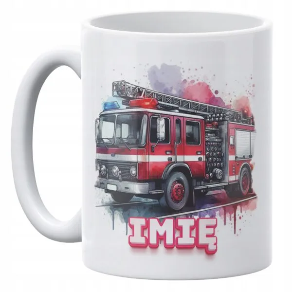 Kubek ceramiczny 330 ml Personalizowany Dla Strażaka Wóz Strażacki
