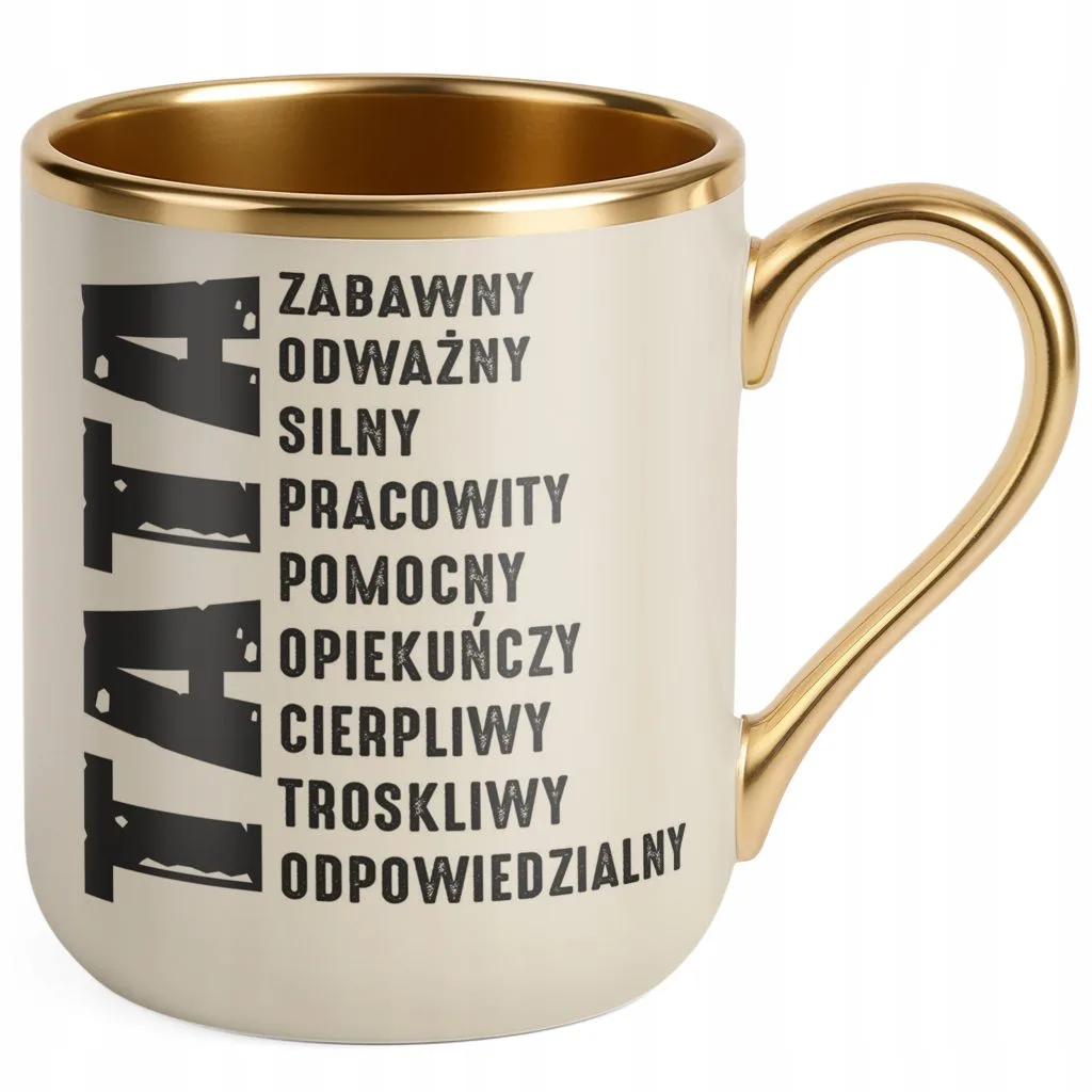 Kubek Premium Złoty Ecru Dzień Ojca Dla Taty TATA Prezent Upominek