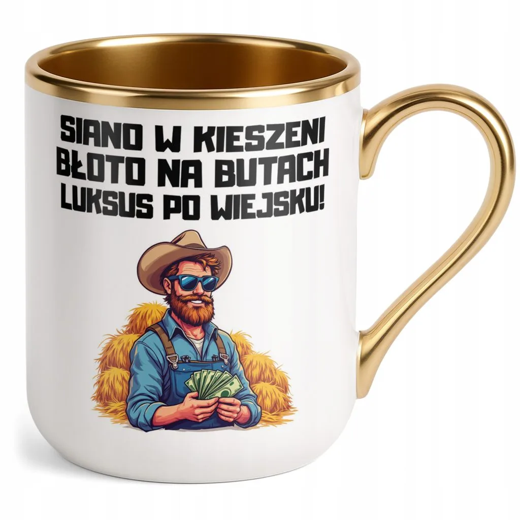 Kubek Premium Złoty Rolnik Dla Rolnika Traktor Zabawny Prezent