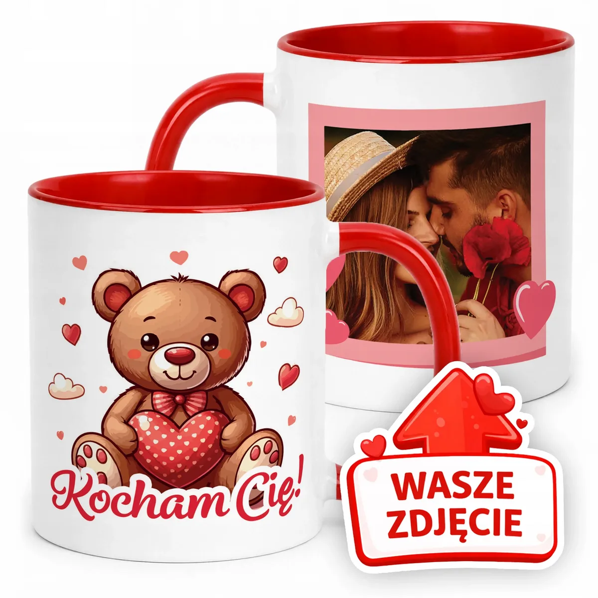 Kubek Czerwony Z Własnym Zdjęciem Serce Walentynki Prezent Upominek
