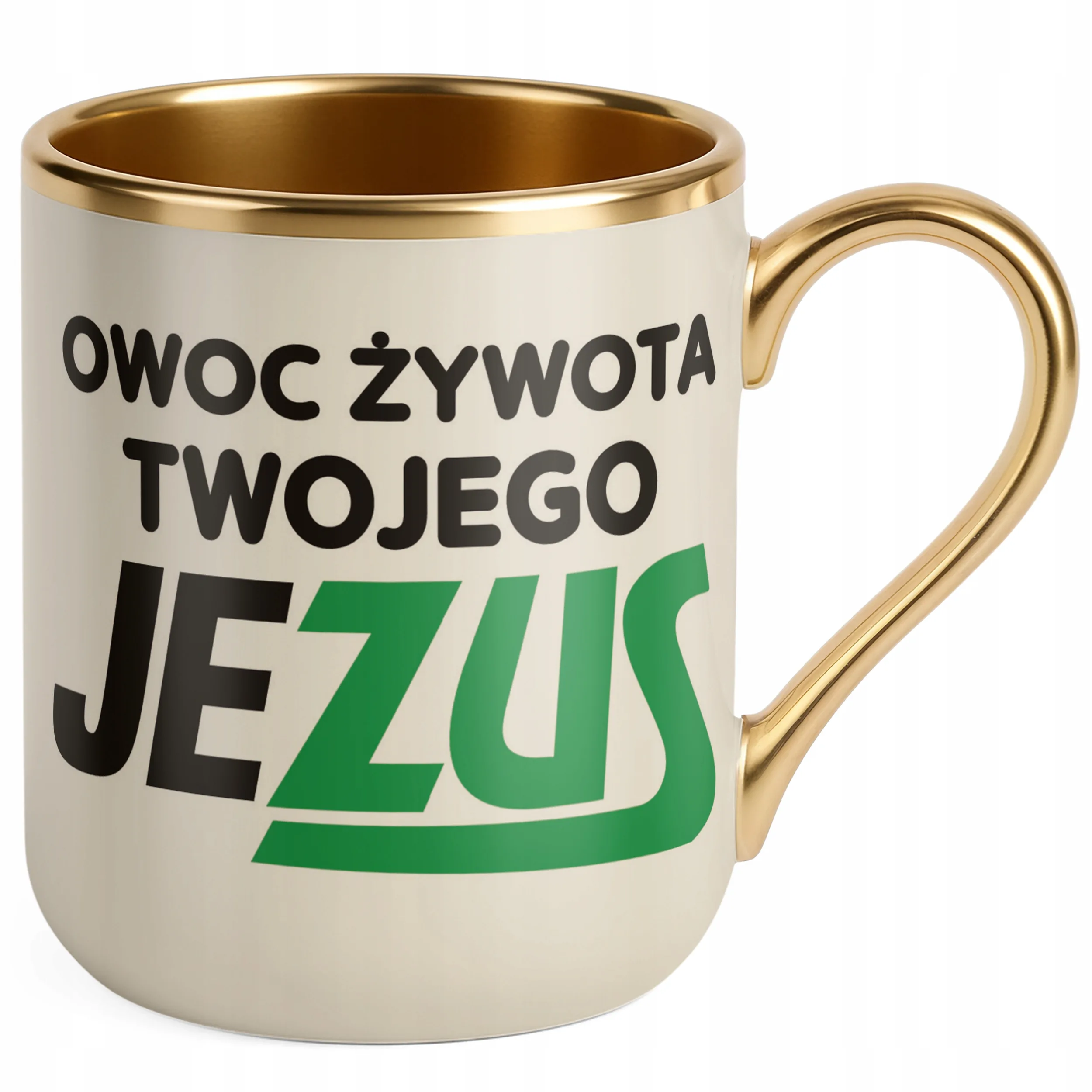 Kubek Premium Złoty Ecru Owoc Żywota Twojego Jezus Śmieszny Zabawny