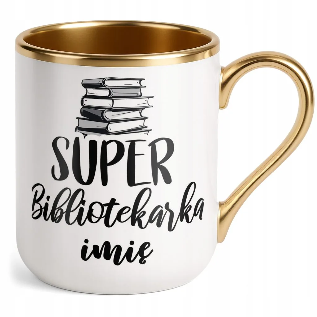 Kubek Premium Złoty Personalizowany Super Bibliotekarka Prezent Upominek