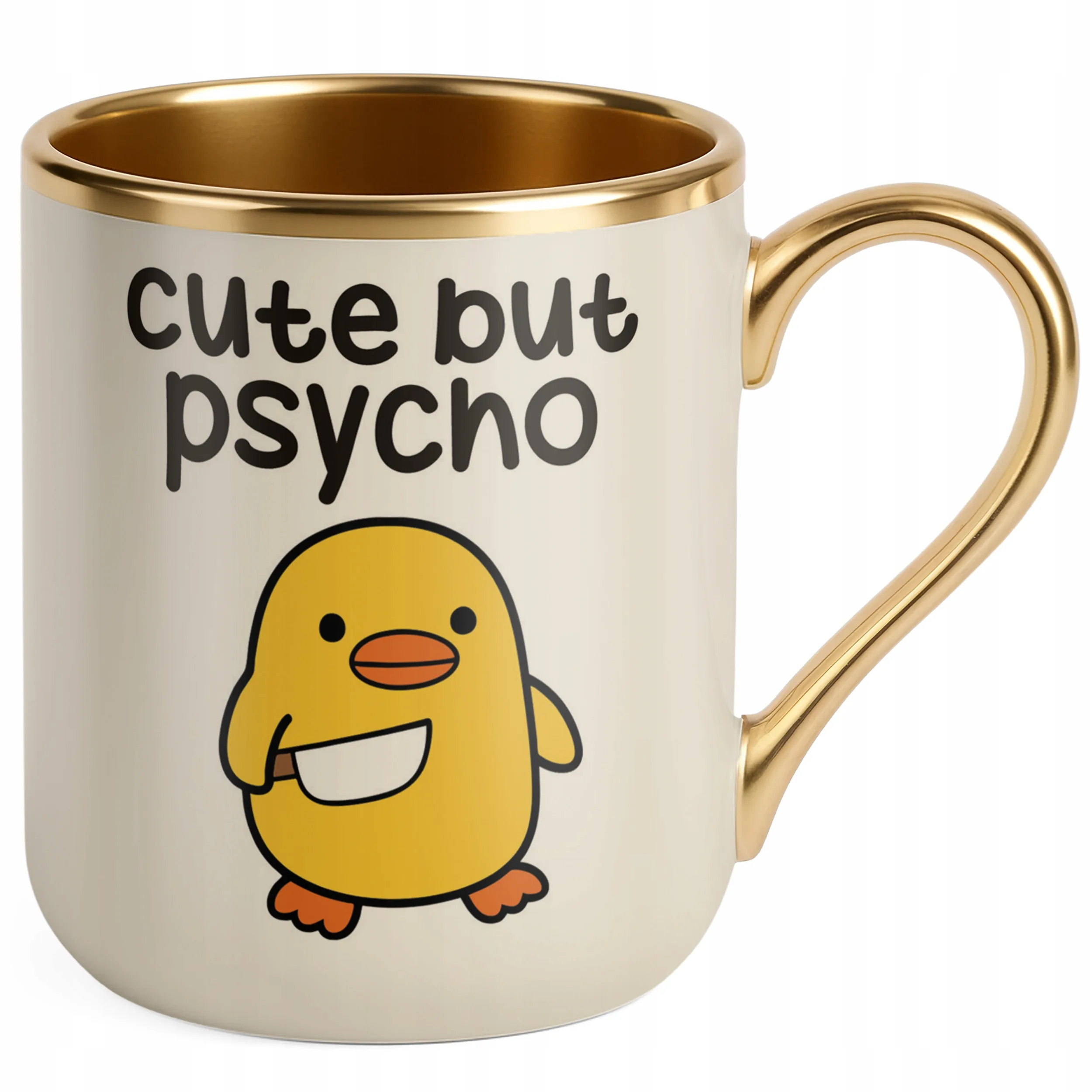Kubek Premium Złoty Ecru Cute But Psycho Śmieszny Zabawny