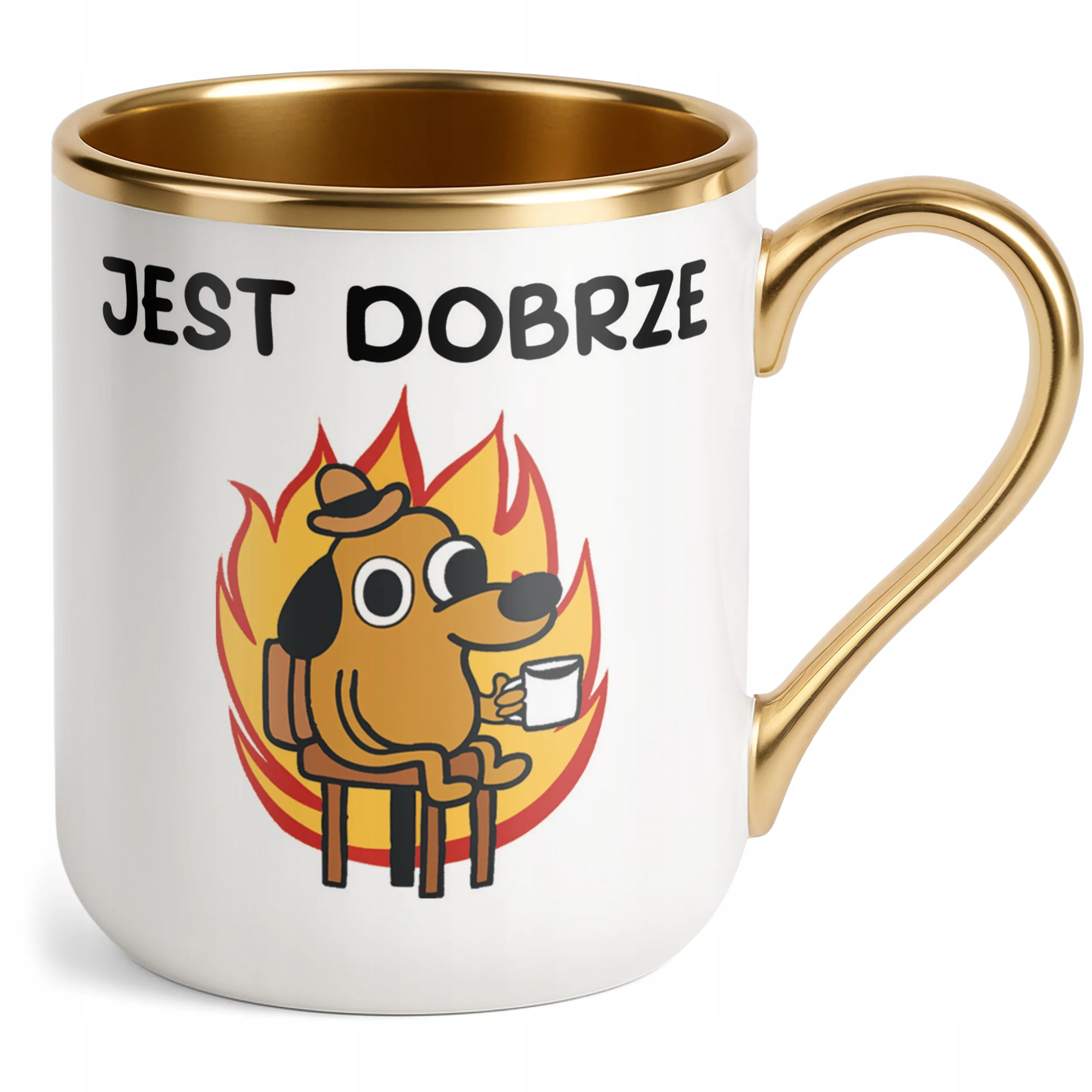 Kubek Premium Złoty Jest Dobrze Śmieszny Zabawny Prezent
