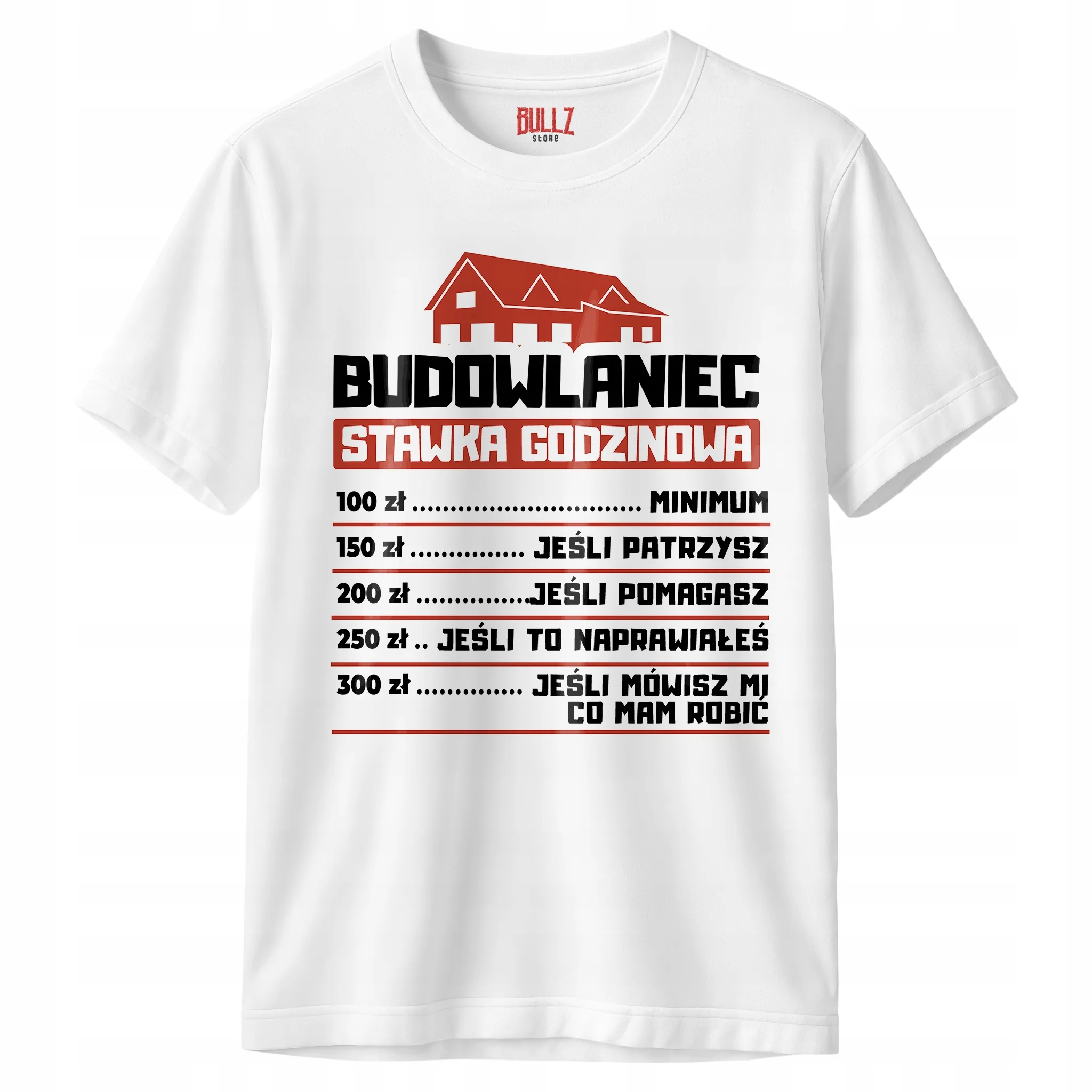 Koszulka biała męska Budowlaniec Stawka Godzinowa Prezent r. 3XL