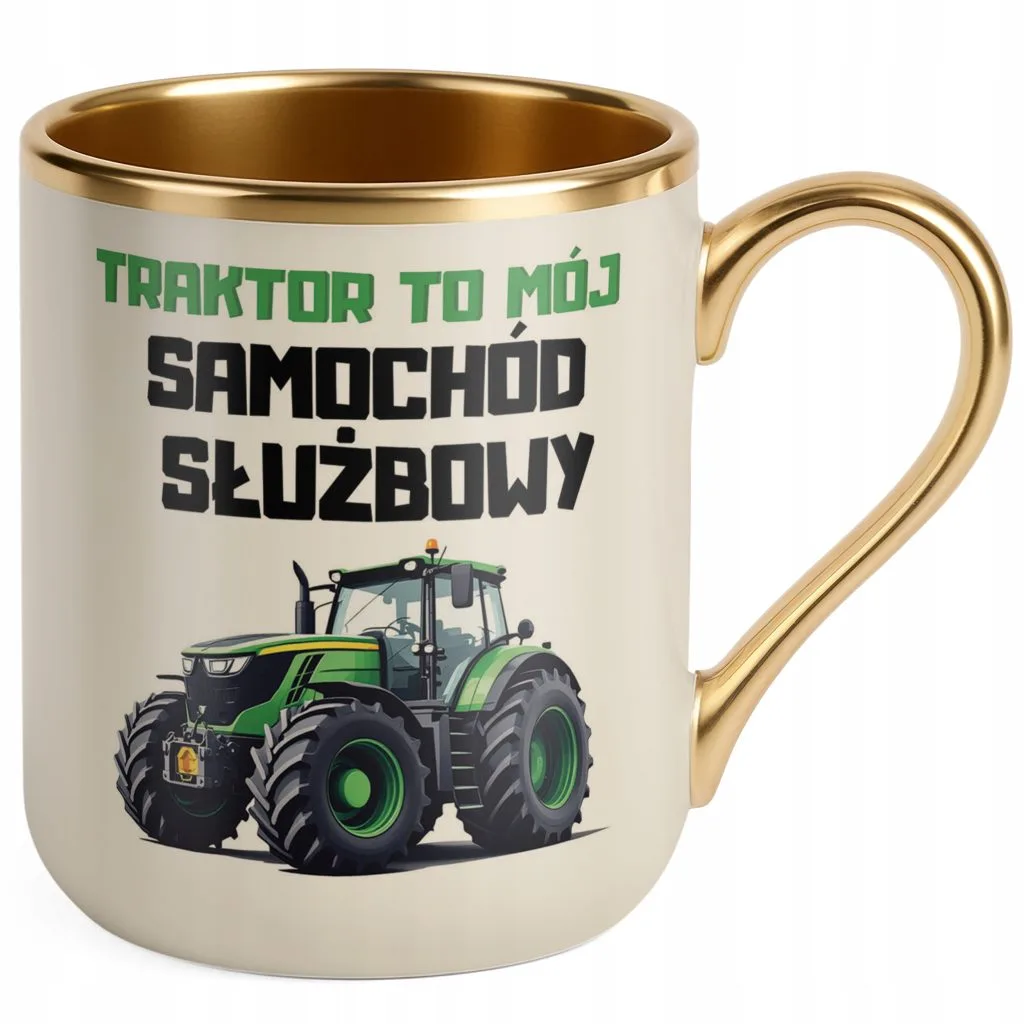 Kubek Premium Złoty Ecru Rolnik Dla Rolnika Traktor Zabawny Prezent