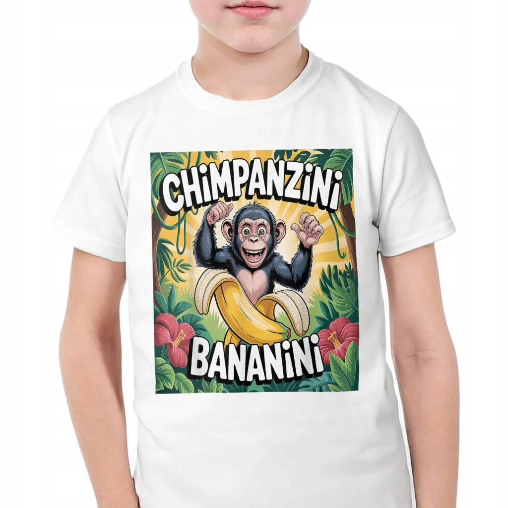 Koszulka biała dziecięca Chimpanzini Bananini viral tiktok brainrot