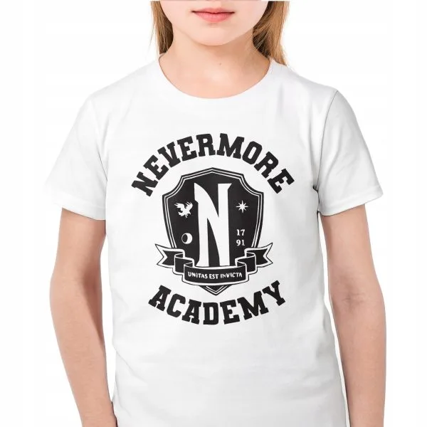 Koszulka biała dziecięca Nevermore Wednesday Dla Fanów Serialu