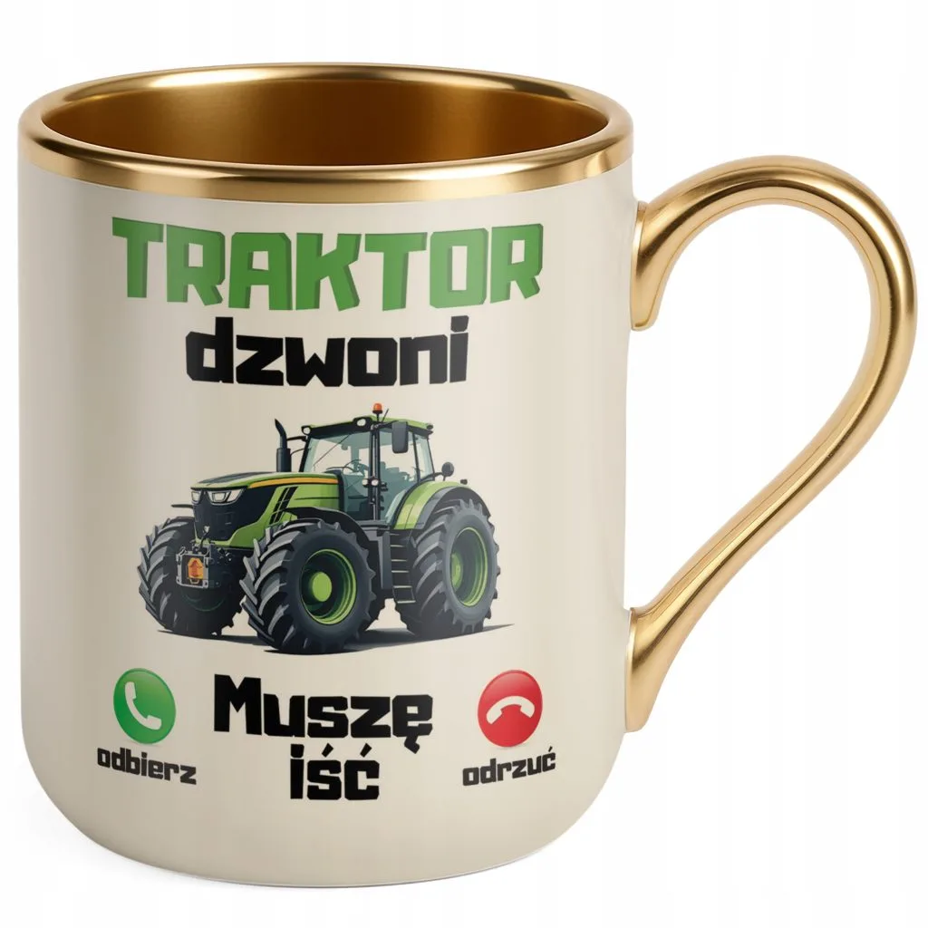 Kubek Premium Złoty Ecru Rolnik Dla Rolnika Traktor Zabawny Prezent