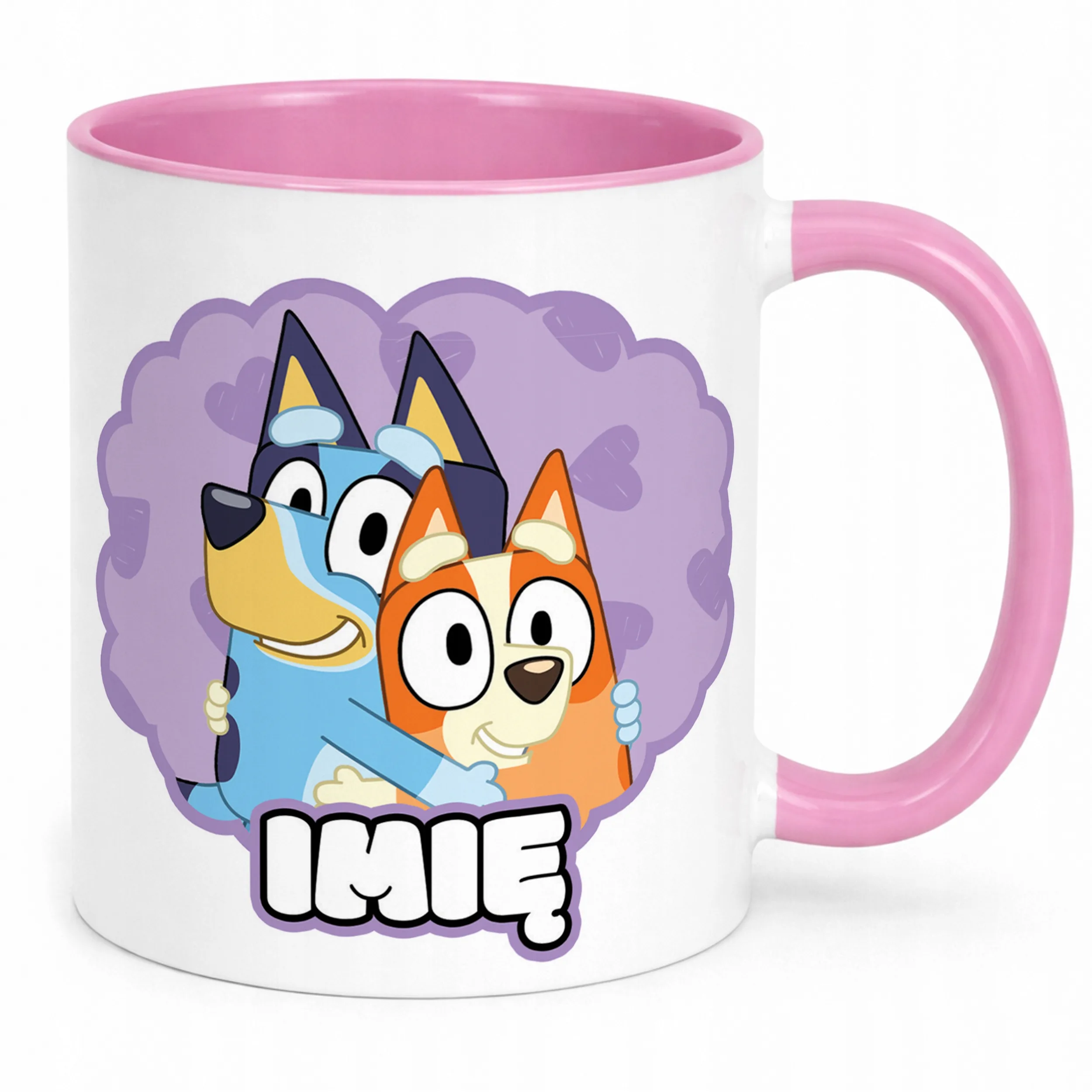 Kubek Różowy Personalizowany Bluey Bingo Dla Fana Dla Dzieci Prezent