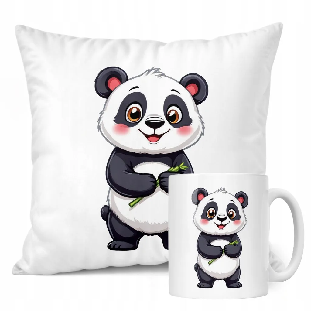 Zestaw Kubek + Poduszka Panda Zwierzak Słodki Dla Dzieci Prezent