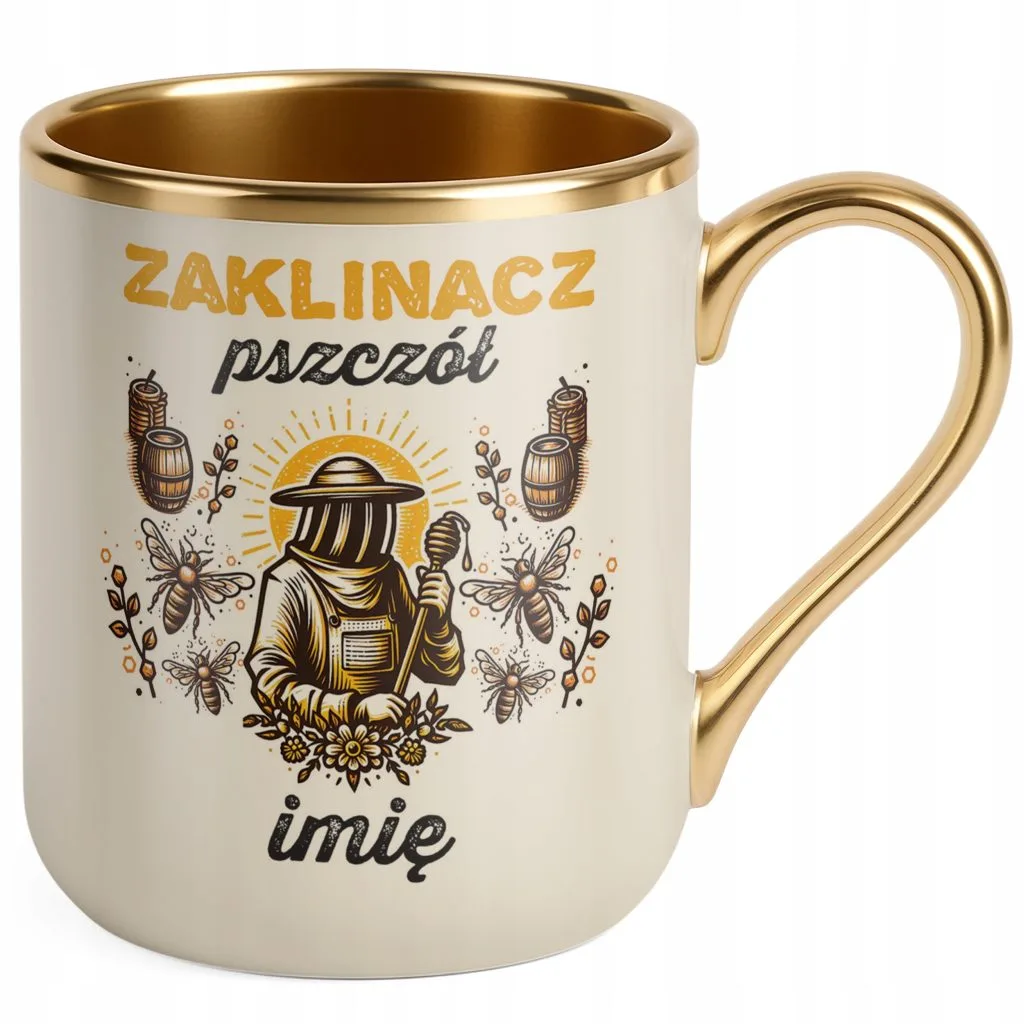 Kubek Premium Złoty Ecru Personalizowany Dla Pszczelarza