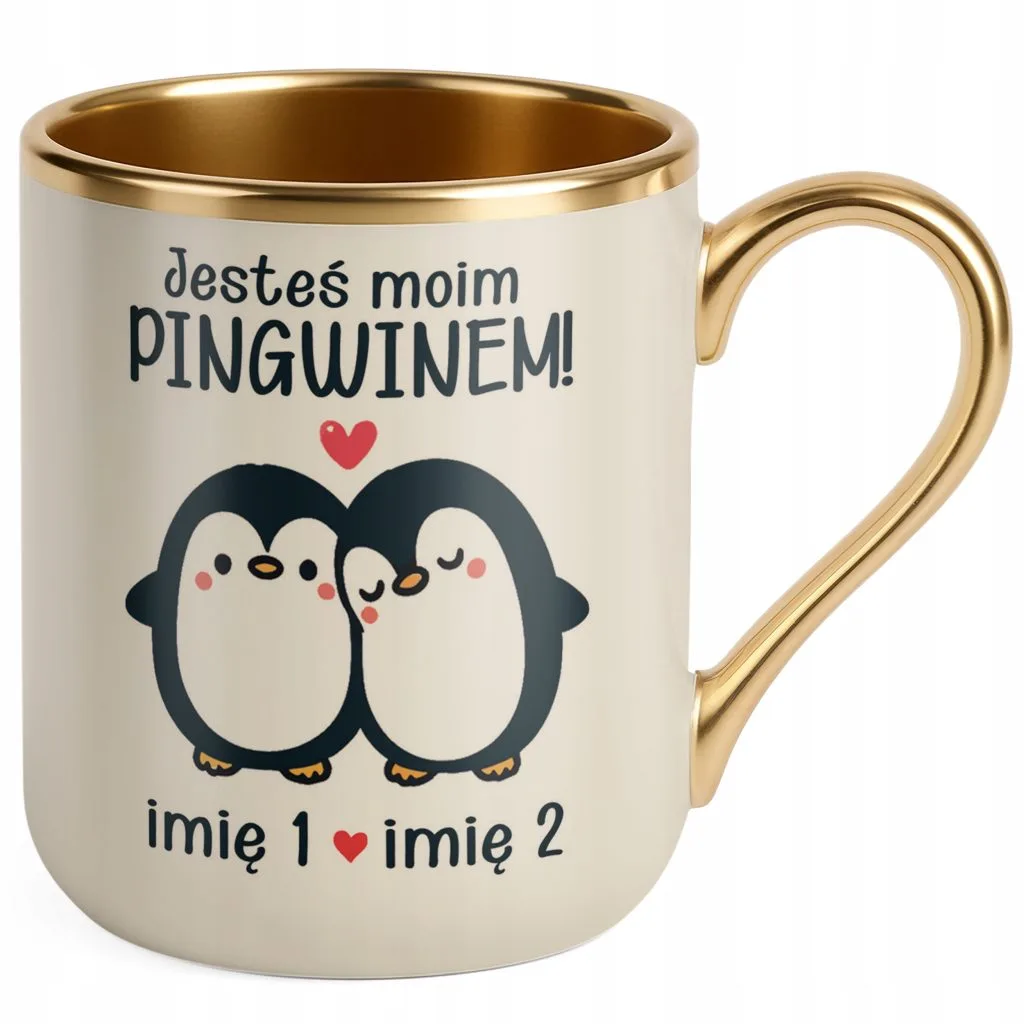Kubek Premium Złoty Ecru Personalizowany Na Walentynki Kocham Cię