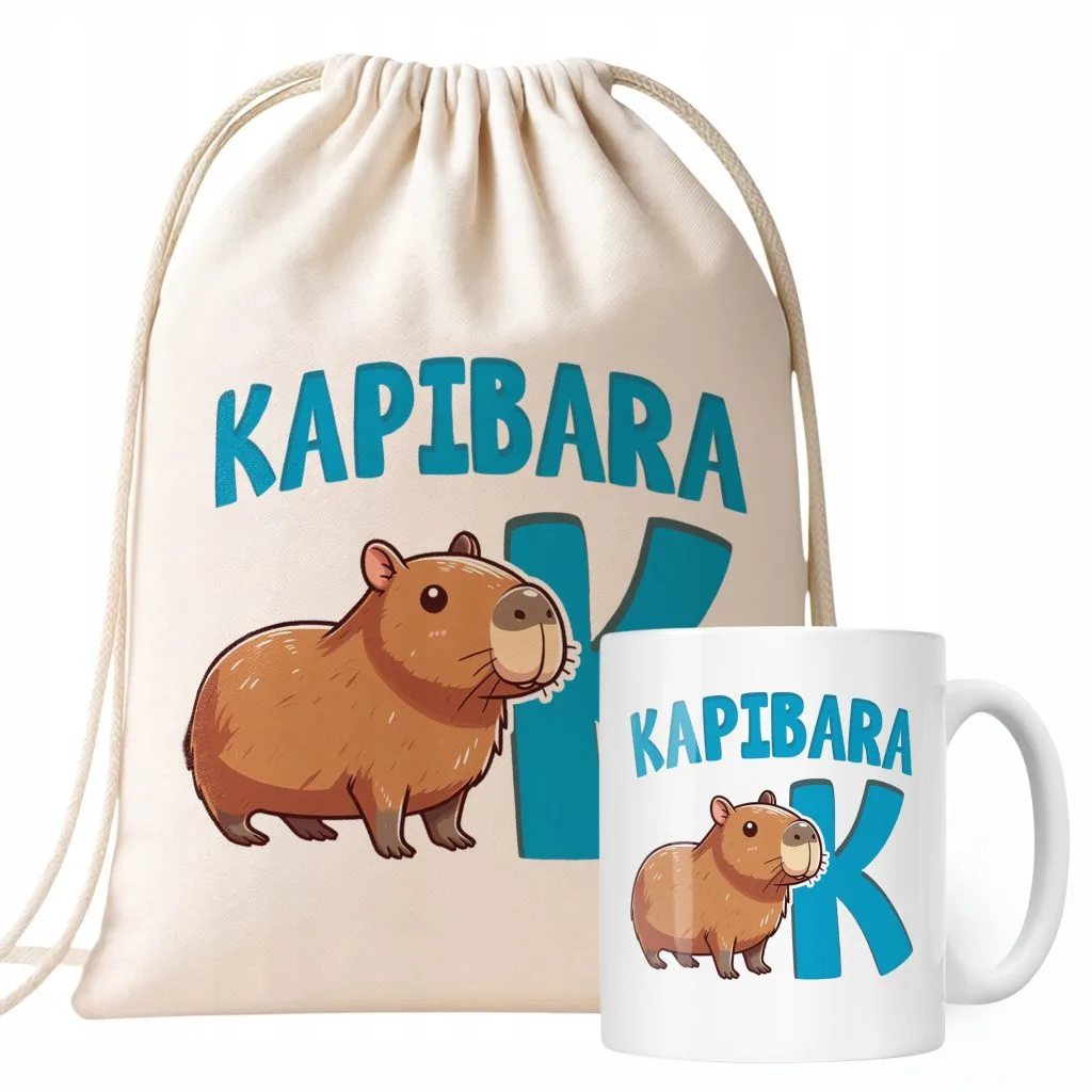 Zestaw Kubek + Plecak Kapibara Capybara Zwierzak Słodki Dla Dzieci Prezent
