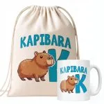 Zestaw Kubek + Plecak Kapibara Capybara Zwierzak Słodki Dla Dzieci Prezent