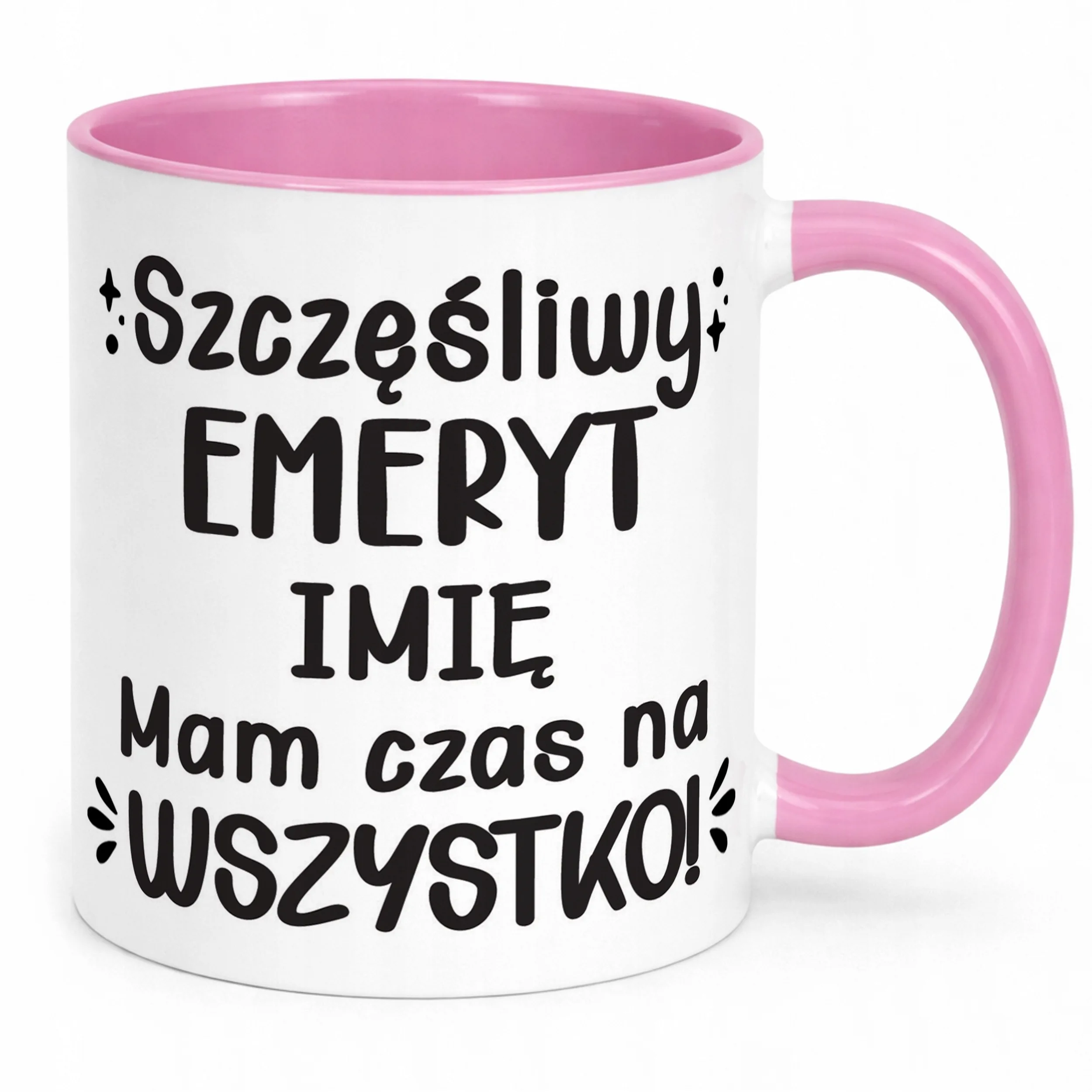 Kubek Różowy Personalizowany z okazji Emerytury Dla Emeryta Prezent