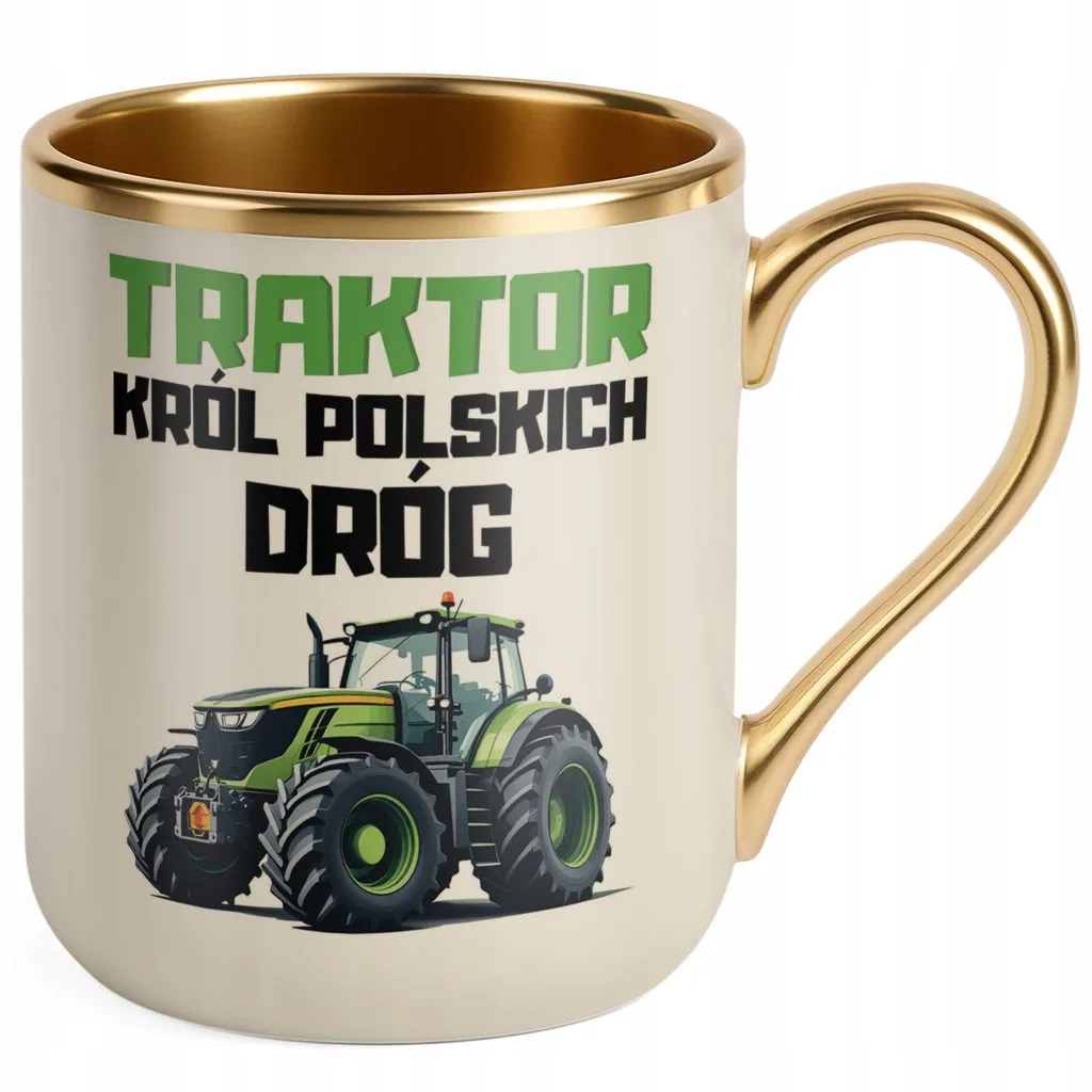 Kubek Premium Złoty Ecru Rolnik Dla Rolnika Traktor Zabawny Prezent