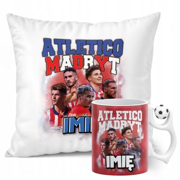 Zestaw personalizowany Kubek Piłkarski + Poduszka Atlético Madryt
