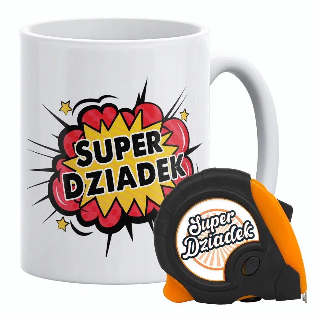 Zestaw Kubek + Miarka zwijana 5m Dzień Dziadka Super Dziadek