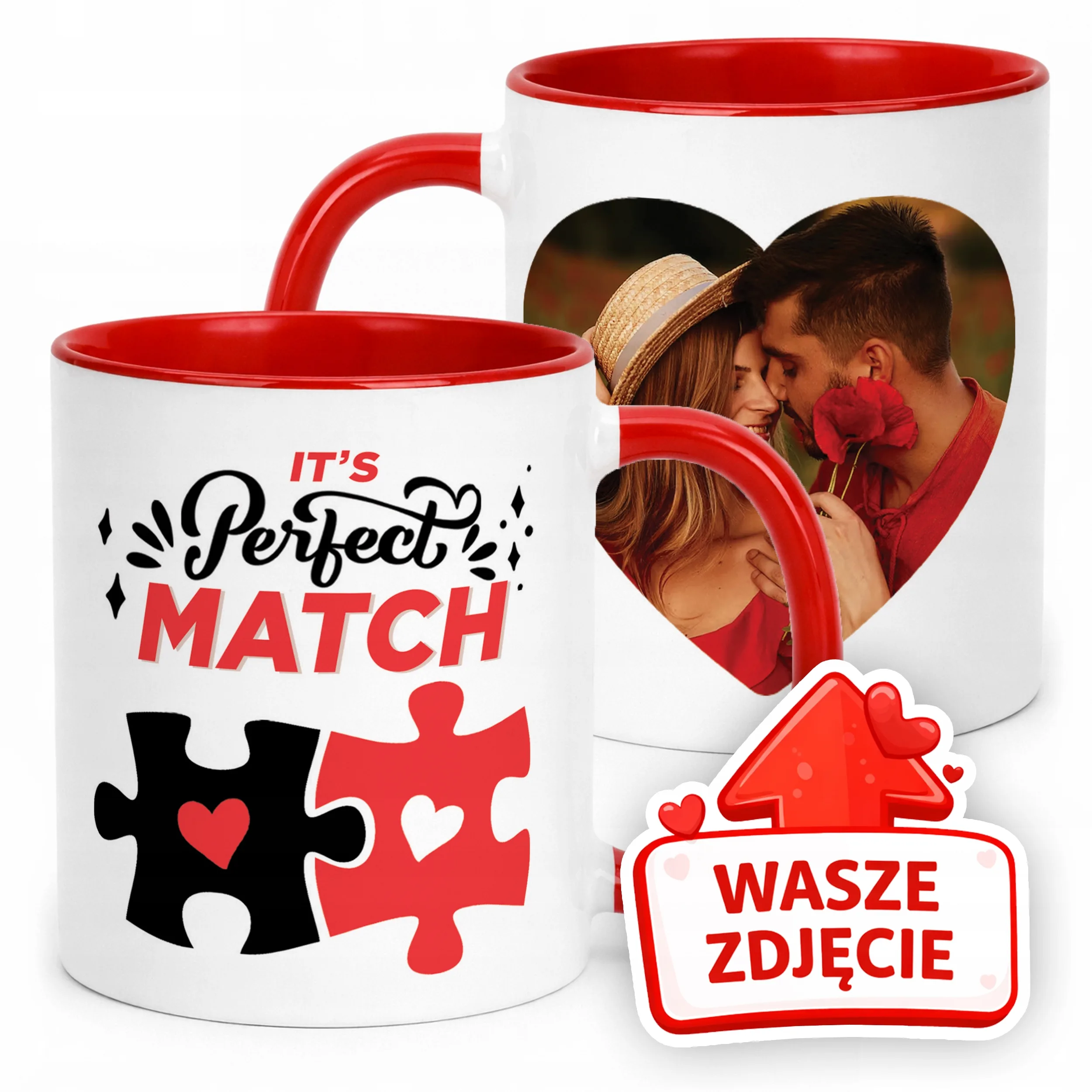 Kubek Czerwony Z Własnym Zdjęciem Serce Walentynki Prezent Upominek