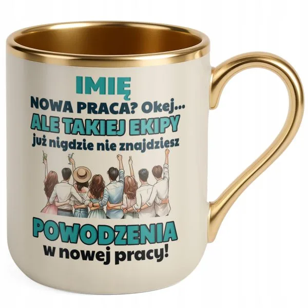 Kubek Premium Złoty Ecru Personalizowany Pożeganie Odejście z Pracy