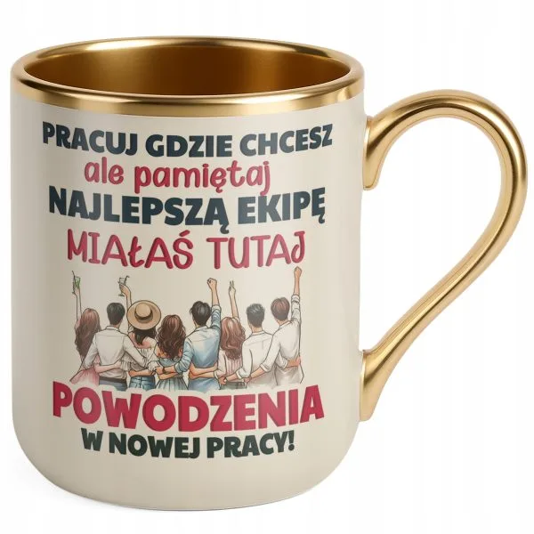 Kubek Premium Złoty Ecru Pożeganie Odejście z Pracy Prezent Upominek