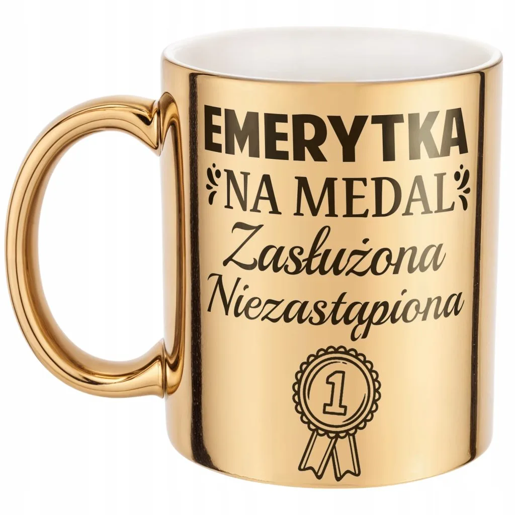 Złoty Kubek ceramiczny z okazji Emerytury Dla Emerytki Prezent Upominek