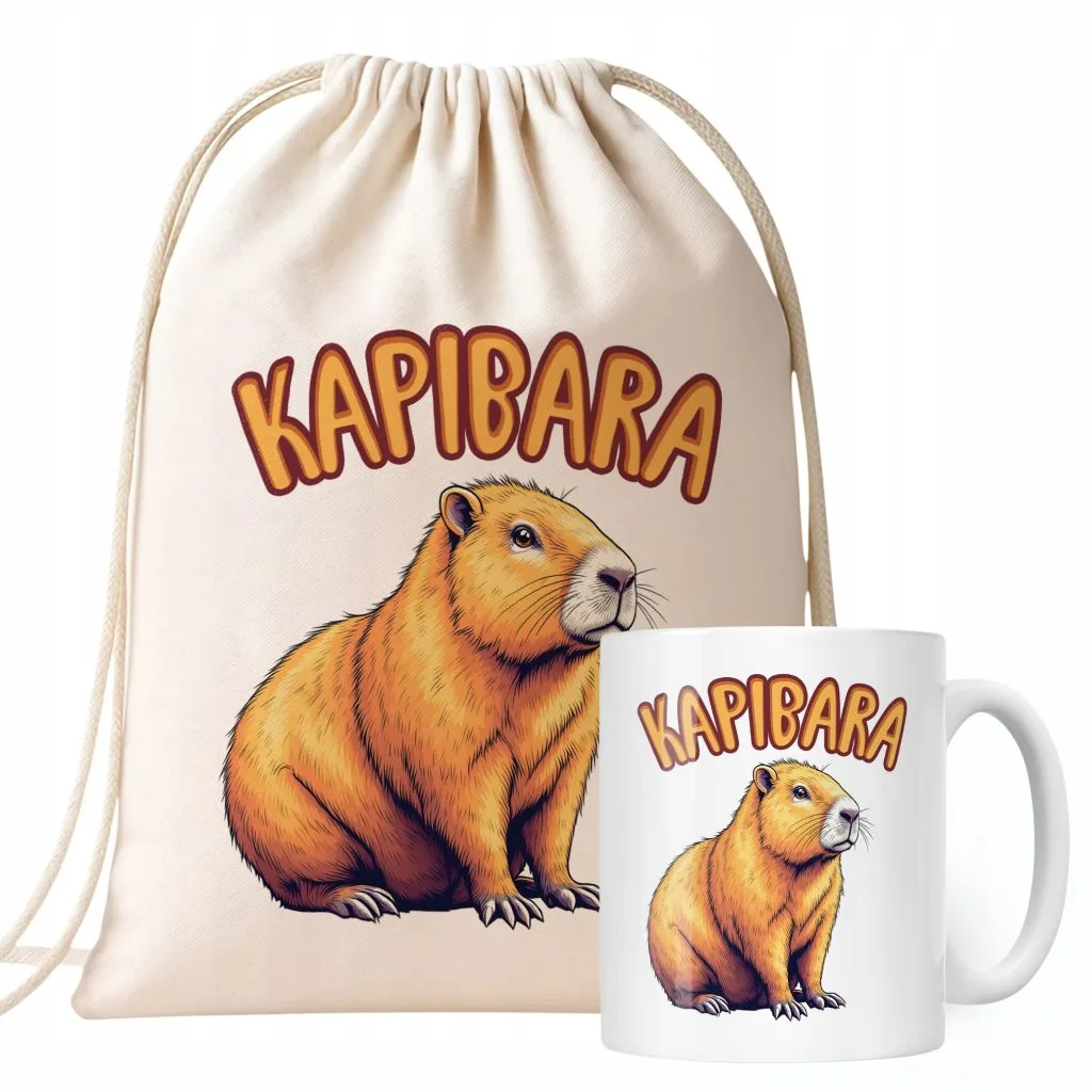 Zestaw Kubek + Plecak Kapibara Capybara Zwierzak Słodki Dla Dzieci Prezent