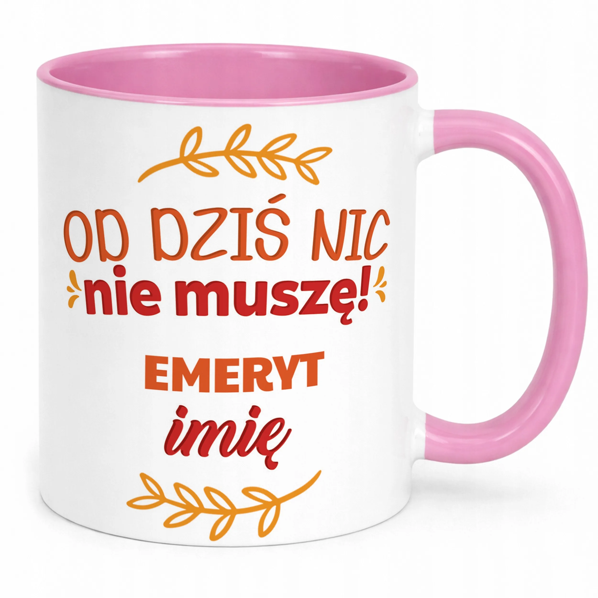 Kubek Różowy Personalizowany z okazji Emerytury Dla Emeryta Prezent