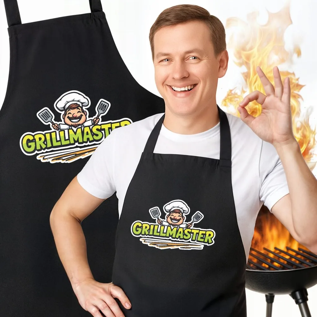 Bawełniany Czarny Fartuch Kuchenny Grillmaster Fartuszek Z Nadrukiem
