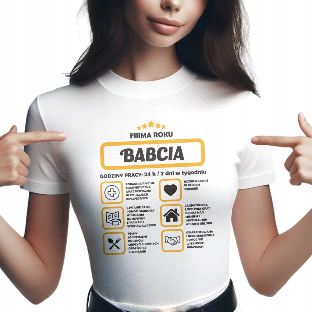 Koszulka Damska T-shirt Na Dzień Babci Prezent Firma Roku Babcia