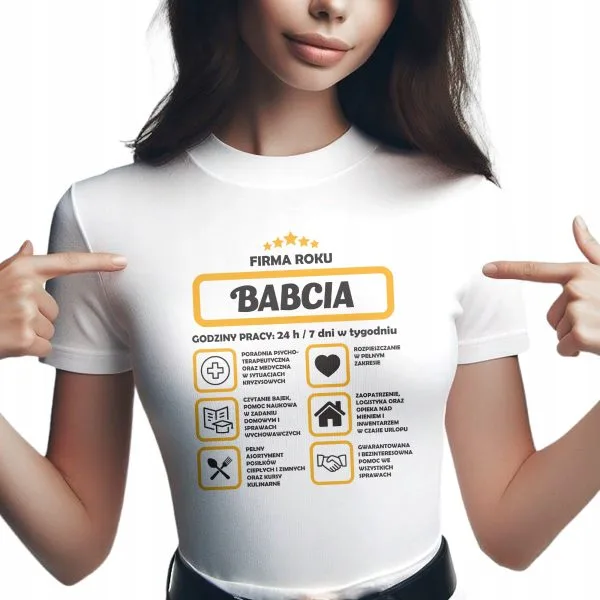 Koszulka Damska T-shirt Na Dzień Babci Prezent Firma Roku Babcia