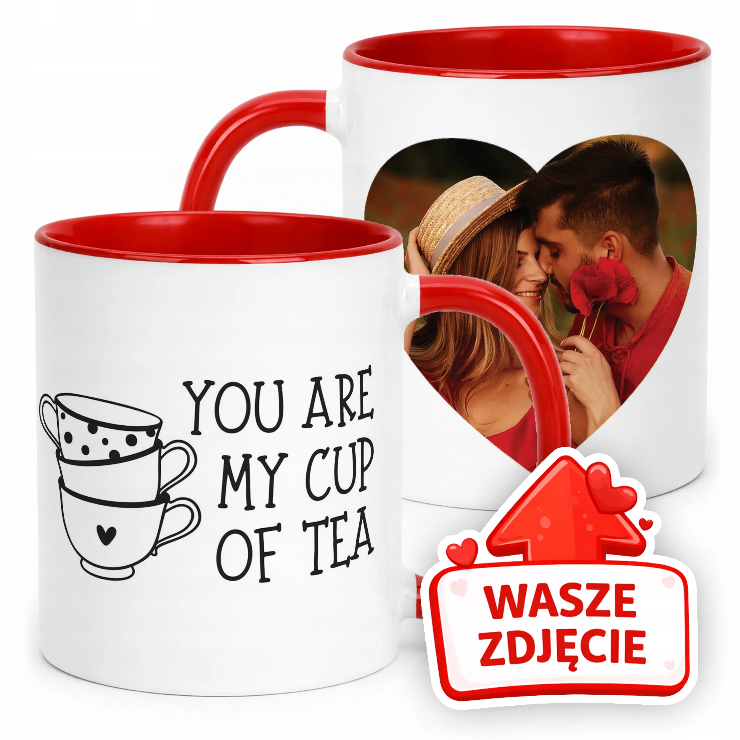 Kubek Czerwony Z Własnym Zdjęciem Serce Walentynki Prezent Upominek