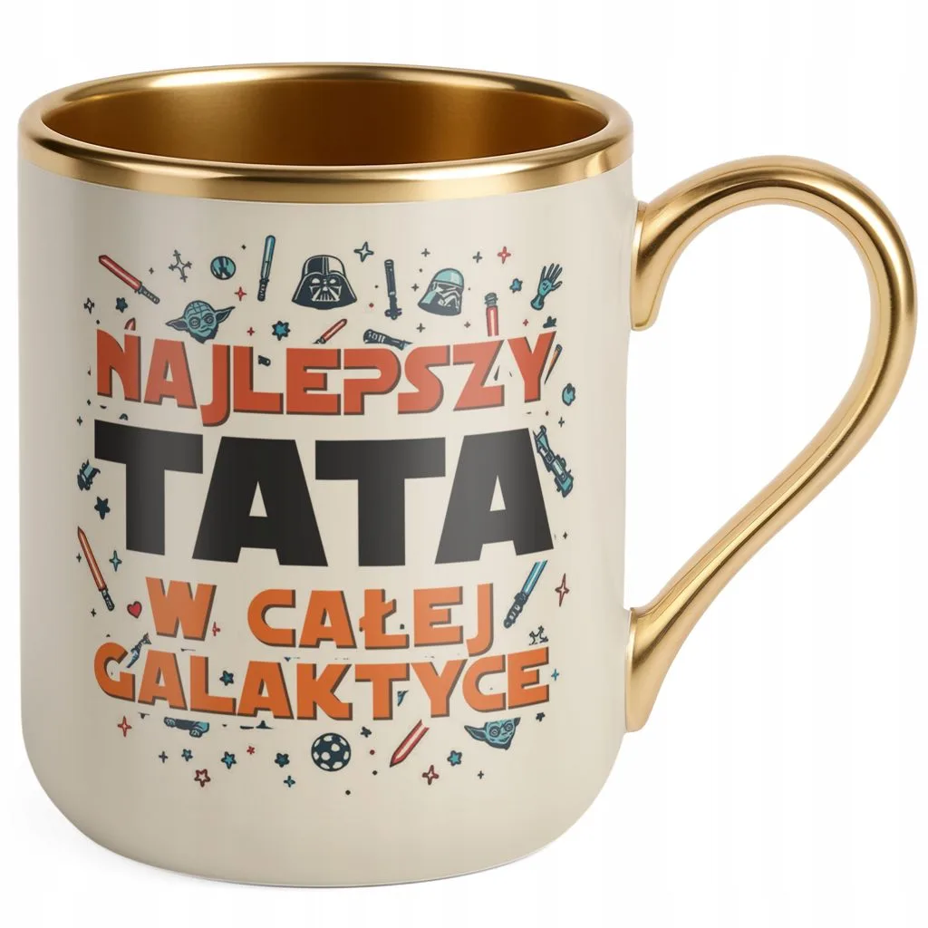 Kubek Premium Złoty Ecru Dzień Ojca Najlepszy Tata W Całej Galaktyce