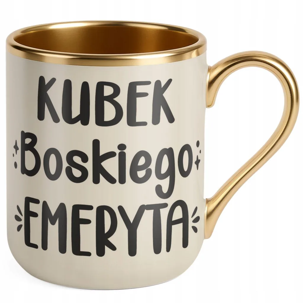 Kubek Premium Złoty Ecru Z okazji Emerytury Dla Emeryta Prezent