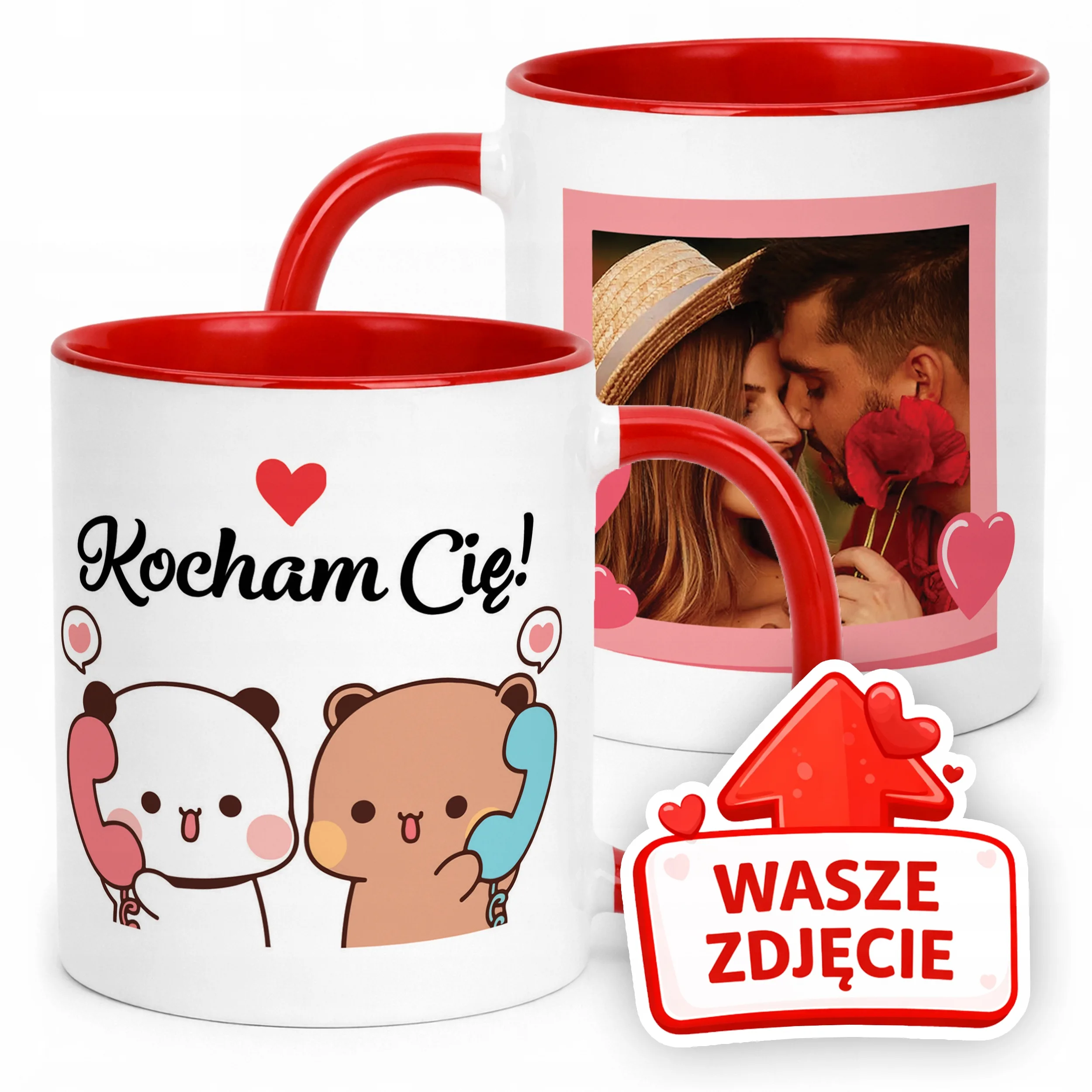 Kubek Czerwony Z Własnym Zdjęciem Serce Walentynki Prezent Upominek